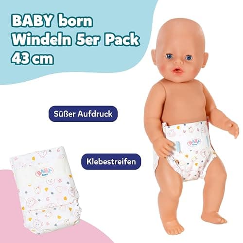 BABY born 5 Puppenwindeln - Mit süßem Print & Klebestreifen - Hochwertiges Puppenzubehör - Zubehör geeignet für Puppen der Größe 43 cm, Rose thumbnail 3