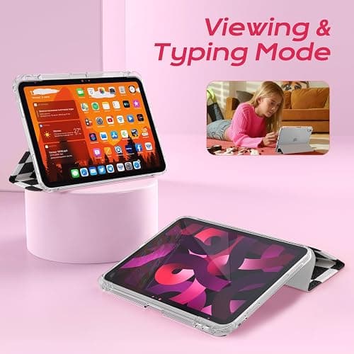RONWTIMES Slim Case for iPad (A16) 11th Generation 11 Inch (2025), iPad 10th Generation 10.9 Inch (2022) with Pencil Holder, Shockproof Clear Hard Back Cover for Women Girls, Black Checkered thumbnail 2