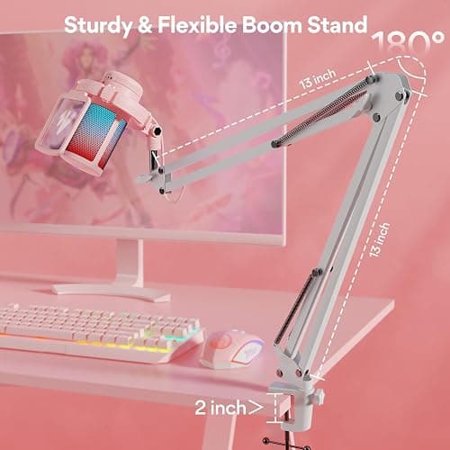 MAONO Gaming USB Microphone with Noise Cancellation, Streaming mic for PC Computer MAC PS4 PS5, All-in-One Kit with Mute, Monitor for Recording, Podcast, Twitch, YouTube, Discord, DGM20S Pink thumbnail 8
