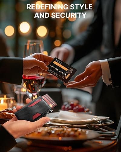 typecase Wallet for Men: Rfid-blocking with Money Clip Slim Leather Bifold ID Window Smart Pop Up Card Case Front Pocket Wallet with Gift Box (Carbon Fiber Black) thumbnail 9