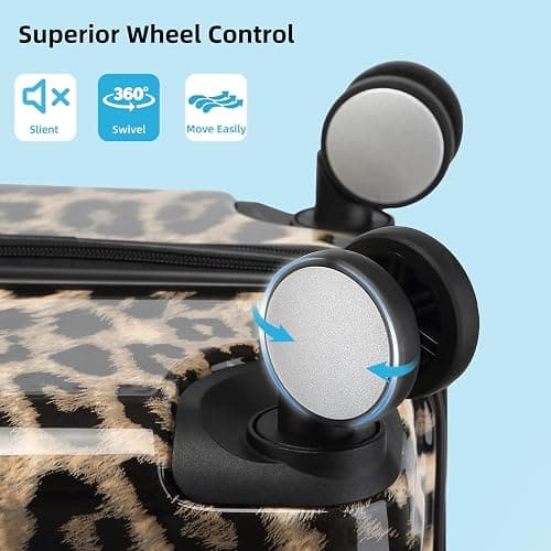 LARVENDER Luggage Sets 3 Piece, Hardside 20 IN Carry on Luggage Airline Approved PC+ABS Suitcase Set with Spinner Wheels TSA Lock, Lightweight Rolling Suitcase for Men and Women, Cheetah Print thumbnail 7
