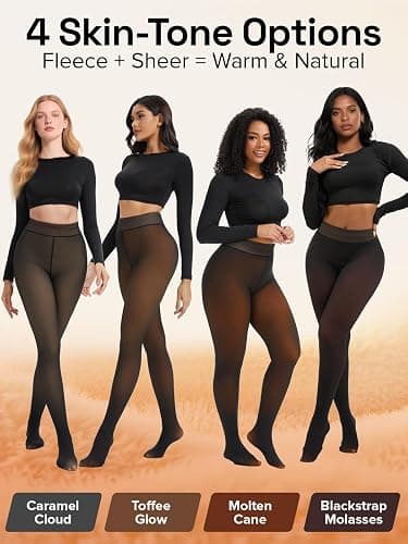 JS LifeStyle Fleece Lined Tights Leggings Women Thermal Warm Winter Thick Sheer Black Skin Tone Single-Line Translucent thumbnail 4
