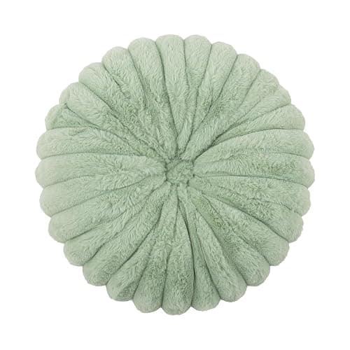 vctops Round Throw Pillow Soft Faux Fur Decorative Pillow Small Pumpkin Throw Pillow Cushion for Living Room Sofa Bed (Green,13.7" Diameter) thumbnail 2