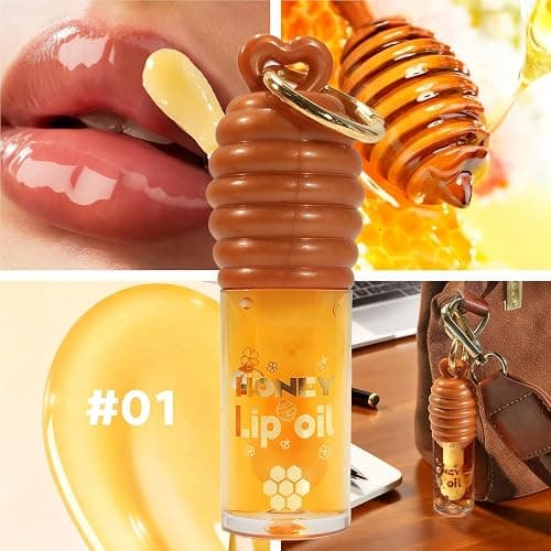 2PCS Honey Hydrating Lip Oil,Portable Key Chain Cute Lip Gloss,honey essence lip oil,Long-Lasting Moisture,Lip Gloss Flavoring Oil With Vitamin E Moisturized Shiny Lips for Girls thumbnail 3