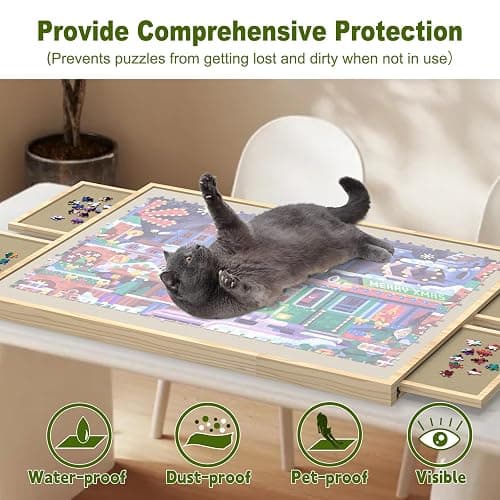 Jigsaw Puzzle Board 1500 Pieces, 2-in-1 Tilting and Rotating Puzzle Board with Drawers and Cover, Wooden Portable Puzzle Board for Adults, Board Game Table for All Ages thumbnail 7