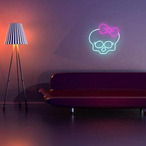 Skull Neon Sign for Room Decor Monster High Neon Light LED Skull with bow Sign Neon Sign for TV Series Fans Gifts Man Cave Wall Decor Dormitory Decoration USB Powered Dimmable 13"*12.6" thumbnail 6