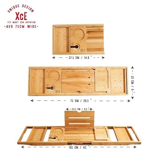 XcE Foldable Bathtub Tray Expandable to 105cm for Luxury Bath, Bath Tray for Bathtub (Bamboo) thumbnail 3