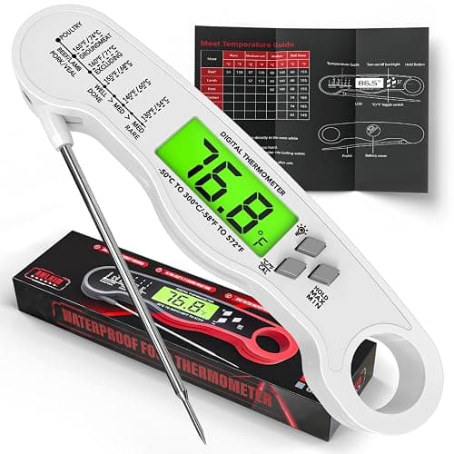 AWLKIM Meat Thermometer Digital - Fast Instant Read Food Thermometer for Cooking, Candy Making, Outside Grill, IP67 Waterproof Kitchen Thermometer with Backlight, Stocking Stuffers for Men - White - Image 1