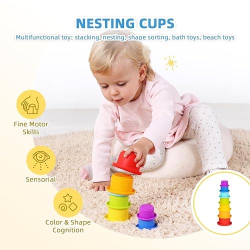 OOOK Montessori Toys for 1 Year Old, 6 in 1 Wooden Educational Toys for 1 Year Old with Cylinder Block, Ball Drop, Nesting Cups, Sorting Drop Box and More. Perfect Montessori Gift for 12-18 Months. - Montessori Play Kit for 13-15 Months thumbnail 5