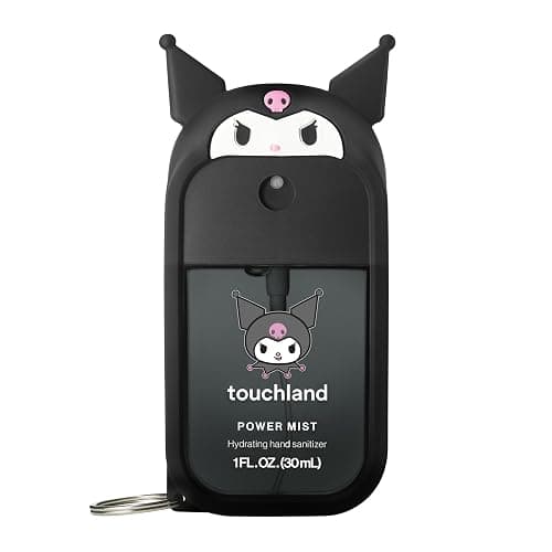 Touchland x Kuromi Hydrating Hand Sanitizer Spray & Case Travel Size | TSA ready Power Mist with skincare benefits. Giftable & collectible set with a bag charm case and Cotton Candy scent. - Image 1