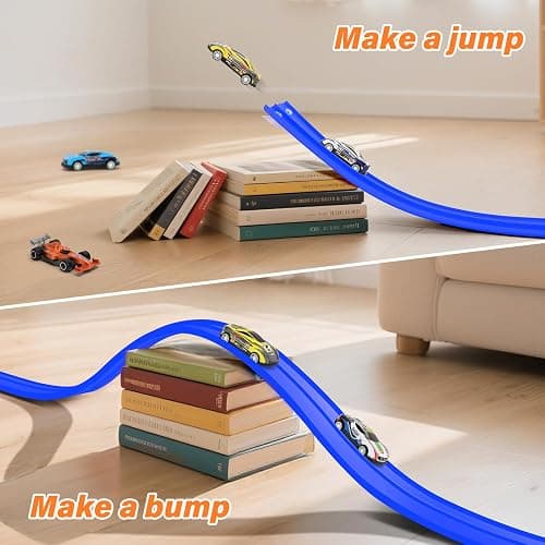 KETIEE Flex Tracks 16Ft for Kids: Flexible Race Car Ramp Track with 4 Small Racecars and 8 Suction Cups Compatible with Diecast 1/64th Cars, Rolls Up Portable Racetrack for Ages 3 & Up thumbnail 5