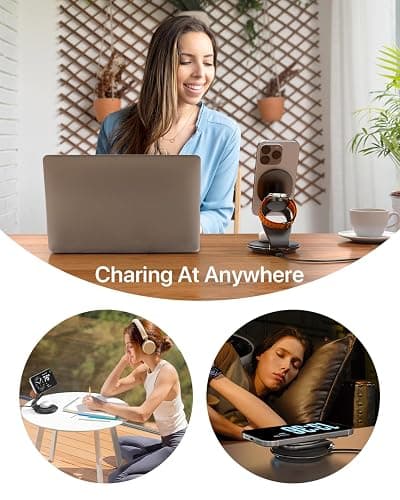 EXW Travel Charging Station for Magsafe Charger,Wireless Charging Station for Apple Multiple Devices,Magnetic Foldable Charger for iPhone 16-12 Series for Apple Watch & AirPods(30W Charger Included) - Black thumbnail 6