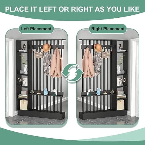 Fakednss Freestanding Room Divider with Shelves, Modern Wall Room Dividers with Coat Rack and Storage Cabinet, Entrance Hall Partition Screen Column Floor to Ceiling, Privacy Screens for Home Office thumbnail 5