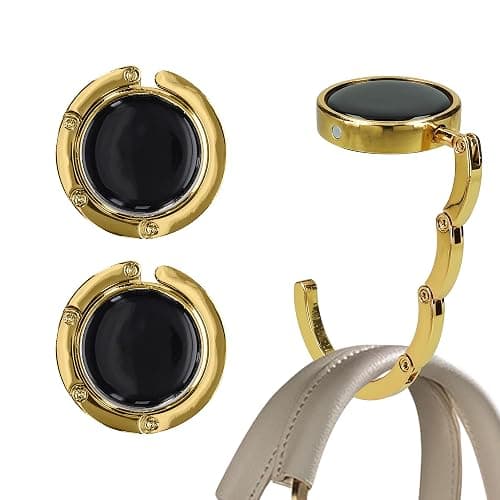 kwmobile Purse Hook for Table - Set of 2 Purse Holder - Folding Handbag Hanger - Portable Bag Holder - Bag Hooks for Desk - Table Hook Gold - Image 1