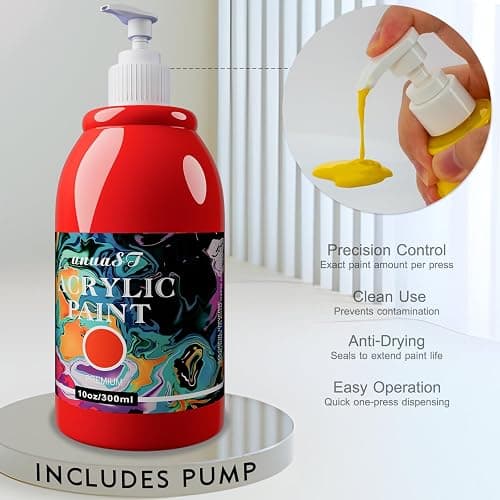 unuaST Acrylic Paint Sets for Adults, 14 Colors Large Bulk Acrylic Paints kits Rich Pigment Art Painting Supplies for Artists/Beginners, Paint Sets for Canvas with Pump, Color Wheel (10oz/300ml) thumbnail 3