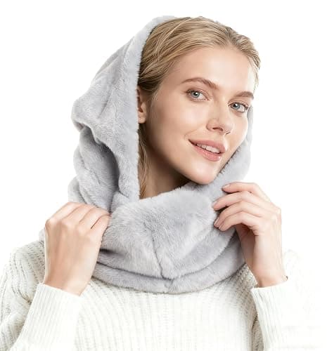 Lina & Lily Faux Fur Hood & Infinity Scarf Combo Winter Head Neck Wrap for Women thumbnail 4