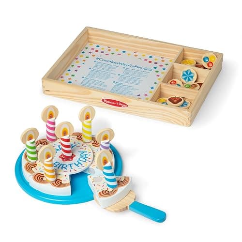 Melissa & Doug Birthday Party Cake - Wooden Play Food with Mix-n-Match Toppings and 7 Candles - Image 1