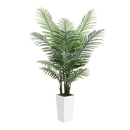 5FT Fake Plant Artificial Palm Tree Indoor Decor – Faux Plants Indoor Tall with White Planter – Artificial Tree Floor Plant for Living Room Office Home - Image 1