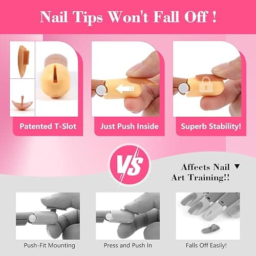 Practice Fingers Hand Acrylic Nails: 3PCS Fake Fingers to Practice Fake Nails - Manicure Acrylic Nail Hands Training Set with Base and 100PCS Brown Nail Tips for Nail Supplies thumbnail 3