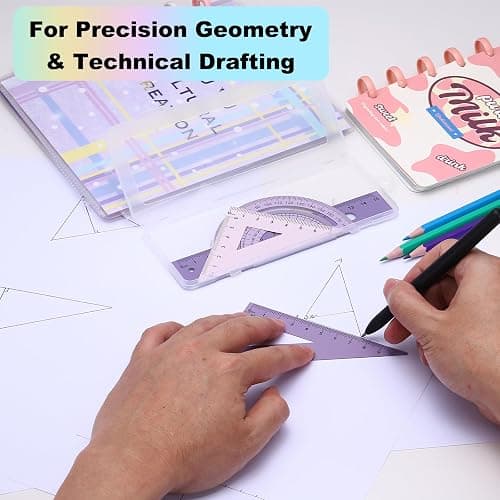 PATIKIL Geometry Set, 6 Inch Aluminum Ruler & 2 Triangles, Metal Protractor Ruler Math Drafting Measuring Tool for Home Office Math Drawing Engineering Art,Gradient Pink thumbnail 7