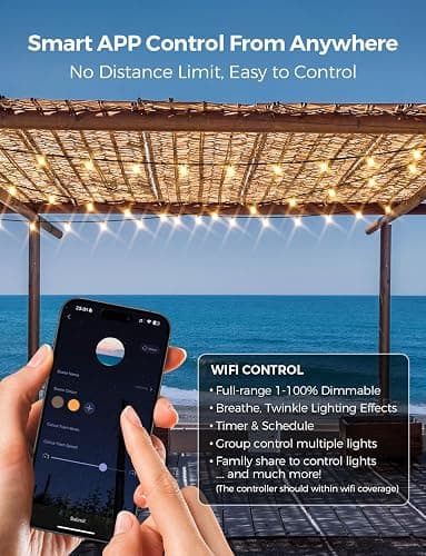 XMCOSY+ Patio Lights, Smart 50Ft Outdoor String Lights with 25 Dimmable G40 Globe Bulbs, APP Control, Work with Alexa, Connectable Waterproof LED Outdoor Light thumbnail 2