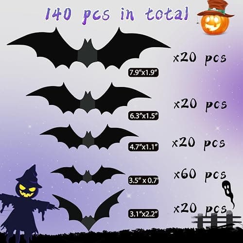 140pcs Bats Hallween Decorations Bats Wall Decor Realistic PVC 3D Black Scary Bat Sticker for Creepy Home Decor Halloween Party Decorations Supplies DIY Wall Decal Bathroom Indoor Halloween Decor thumbnail 5