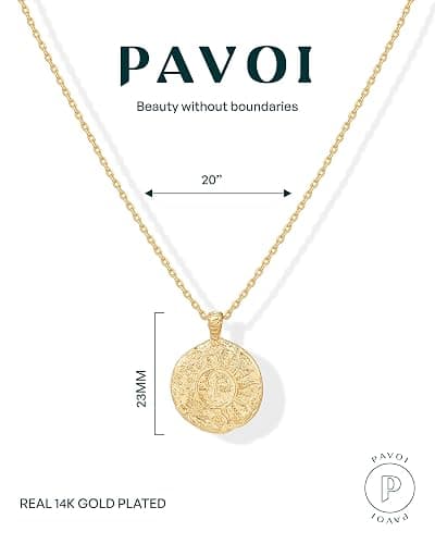 PAVOI 14K Gold Plated Engraved Coin Pendant Necklaces for Women | Byzantine Coin Pendants | Bohemian Necklace thumbnail 3