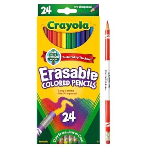Crayola Erasable Colored Pencils (24ct), Kids Coloring Pencils for Coloring Books, Assorted Colors, Arts & Crafts Supplies, Gifts, Ages 6, 7, 8 thumbnail 2