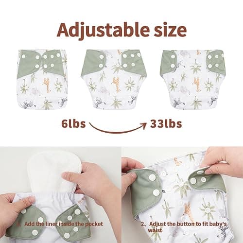 HappyFlute 9 Sets Newborn Baby Cloth Pocket Diapers Adjustable Reusable for Baby Boys and Girls(6-33 pounds,0-3 Years),One Wet Bag+4Diapers and 4Inserts (AD10) thumbnail 3