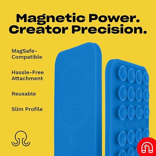 OCTOBUDDY Magnet - Dual Magnetic & Suction Phone Mount - Baby Blue | MagSafe-Compatible Silicone Mobile Holder - Hands-Free Selfies & Videos - Content Creator Accessory - 2.6″ x 3.9″ thumbnail 6