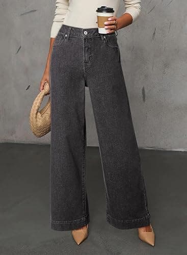 DOKOTOO Women's Casual High Waisted Jeans Stretch Button Wide Leg Loose Denim Pants with Pockets thumbnail 2