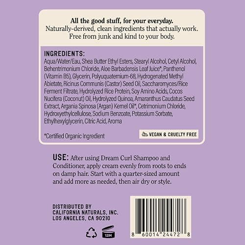 California Naturals Curl Defining Cream for Wavy Curly Coily Hair, Anti Frizz Curl Cream with Shea Butter and Castor Oil, Sulfate and Paraben Free, Natural, Vegan, Rose Garden, 8 oz thumbnail 8
