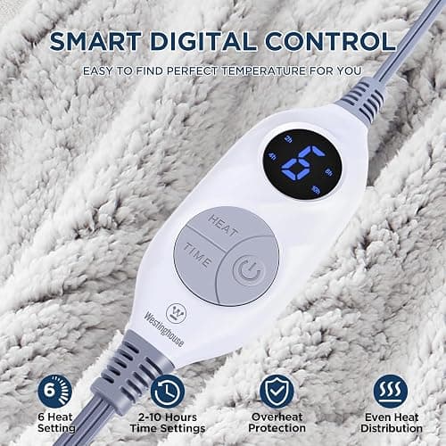Westinghouse Electric Blanket Throw Size, Soft Plush Sherpa Heated Blanket with 6 Heating Levels & 2-10 Hours Auto-Off, Machine Washable, 50x60 inches, Grey thumbnail 3