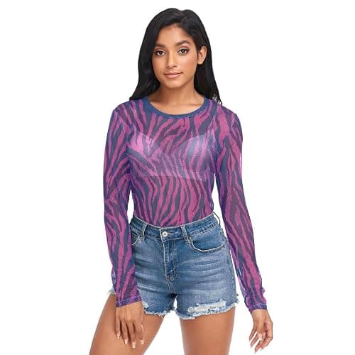 Gugusary Women's Long Sleeeve Mesh Shirts Red Heart Tops See Through Going Out Blouses Sexy Slim Fit T Shirt S thumbnail 4