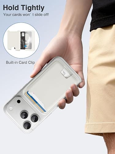 TopMade for Magsafe Wallet, Strongest Magnetic Card Holder for iPhone 17, iPhone 16/15/14/13/12 Series, Leather Magnetic Phone Wallet with Powerful Magnets, RFID Blocking, Fit 4 Cards, Milky White thumbnail 4