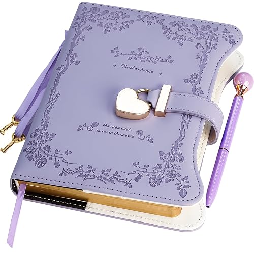 Hoci Poci Diary with Lock and Keys for Girls Gift Ideas, 360 Pages Journal | Elegant Gift Box for Teen Girls, B6 Gold Edged Pages Refillable Notebook with Pen and Bookmark for Writing, Garden Purple - Image 1