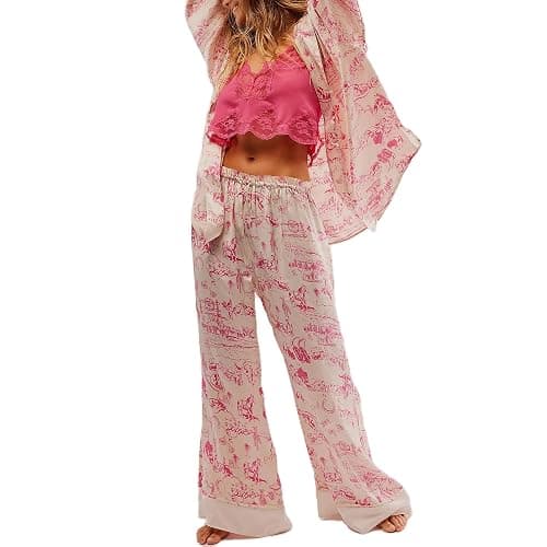 Fenghualzzniya Women Satin Pajama Set Floral Silk Pajamas 2 Piece Lounge Sets Button Down Shirts Wide Leg Pants Pjs Sleepwear - Image 1