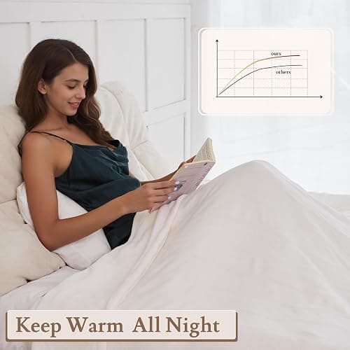 BRILLIO Electric Heated Blanket Flannel & Sherpa 62"x84" Twin Size - 4 Heat Levels, 10H Auto Shut Off, Fast Heating, Cozy and Comfortable, Warm Gifts, Machine Washable - White thumbnail 3