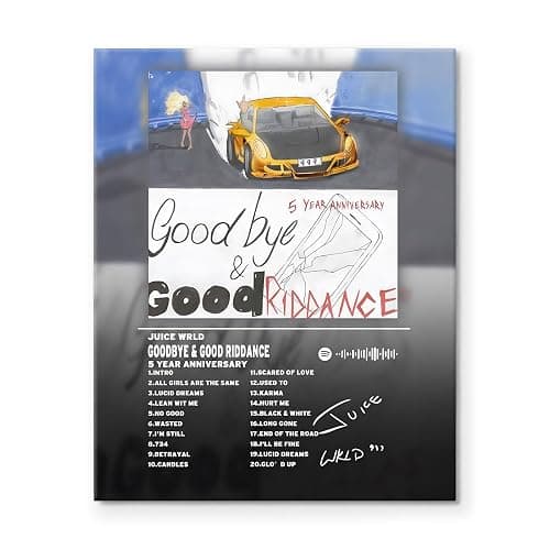 Juice WRLD Canvas Wall Art Goodbye & Good Riddance 5-Year Anniversary Special Edition Rap Album Cover Poster, Exclusive Music Prints for Bedroom Game Room Living Room Bar Studio, Framed 11x14inch thumbnail 9