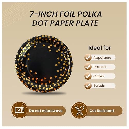 75PCS Paper Plates and Napkins Set - Black and Gold Dot Disposable Party Dinnerware Includes Paper Plates, Napkins, Forks Decorations for 2025 Graduations, Birthdays and Weddings, Serves 25 - 7inch - Black Gold Dot thumbnail 4