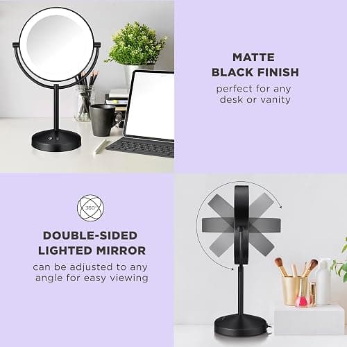 Conair Lighted Makeup Mirror, Double-Sided LED Vanity Mirror with 1X/10X Magnification, 3 Light Settings, 3 Modes, 360° Rotation, Matte Black Finish thumbnail 5