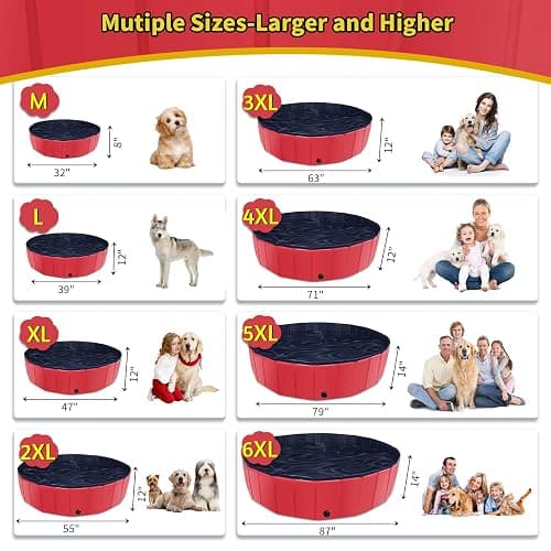 CACSPS Foldable Dog Pool, 55" x 12" Kiddie Pool with Hard Plastic, Non-Slip Dog Bath Tub for Outdoor Backyard, Collapsible Dog Swimming Pool for Kids Dogs Pets (Red) - 55" - Red thumbnail 4