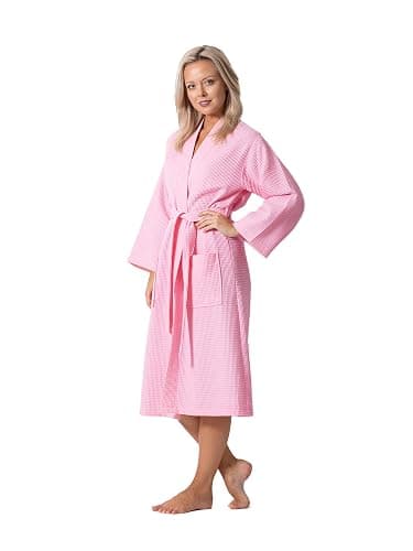 Turkish Linen Waffle Knit Lightweight Kimono Spa & Bath Robes for Women - Quick Dry - Soft thumbnail 2