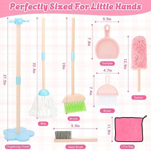 Kids Cleaning Set, Wooden Toddler Broom Set for Housekeeping, 7 Pieces Montessori Cleaning Toys with Kids Broom and Mop Set, Housework Pretend Play Toy Gift for Boys Girls Ages 3+ thumbnail 3