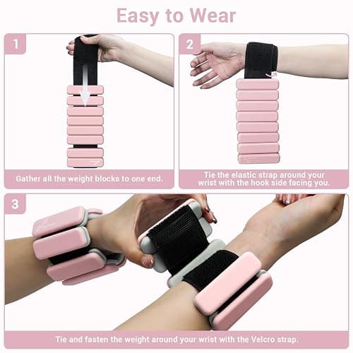 Sportneer Wrist & Ankle Weights for Women Men - 1 Pair (1 lb/2 lb Each) | Adjustable Weighted Bracelet Silicone Bangles for Yoga, Dance, Pilates, Cardio, Aerobics, Gym, Pool Exercises and Jogging thumbnail 7