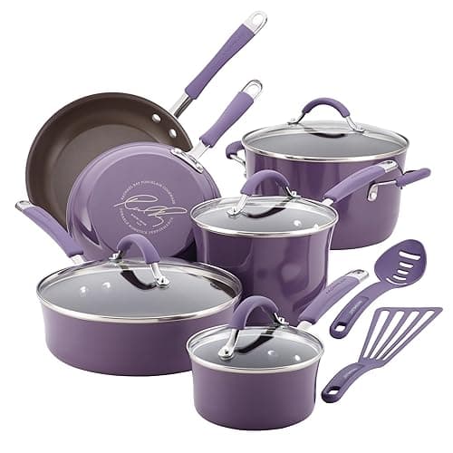 Rachael Ray Cucina Nonstick Cookware Pots and Pans Set, 12 Piece, Lavender Purple - Image 1