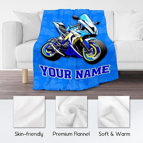 Kids Blanket for Boys, Personalized Cozy Soft Motorcycle Blanket Gifts for Kids, Cute Flannel Throw for Bed Couch, 60x80 Inches thumbnail 4