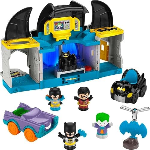 Fisher-Price Little People DC Super Friends Toddler Toy Deluxe Batcave Playset with Batman Figure for Pretend Play Ages 18+ Months - Image 1