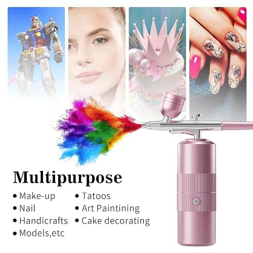 Airbrush Kit with Compressor Portable Airbrush Kit 48PSI High-Pressure Non-Clogging Air Brush Set Cordless Rechargeable with 0.3mm Nozzle and Cleaning Brush for Painting,Nail Art, Makeup (pink) thumbnail 2