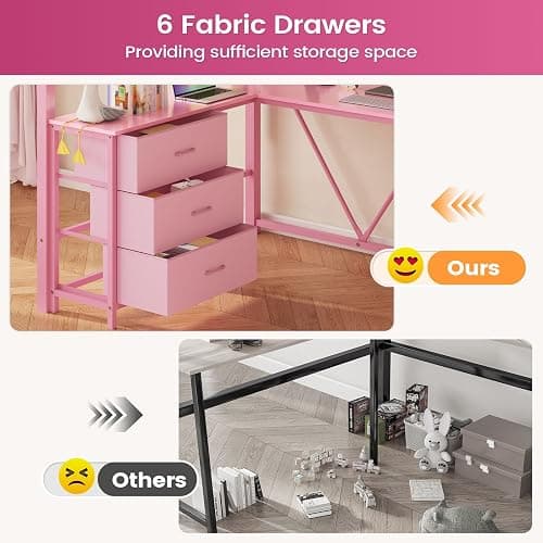 Itaar Stairway Twin Size Loft Bed with L Shaped Desk and Wardrobe, Metal Loft Bed Frame with Stairs, 3 Fabric Drawers, LED Lights & Charging Sation, No Noise & No Box Spring Needed, Pink thumbnail 5